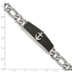 Stainless Steel Polished Black IP-plated Laser Cut Anchor ID Bracelet for Men