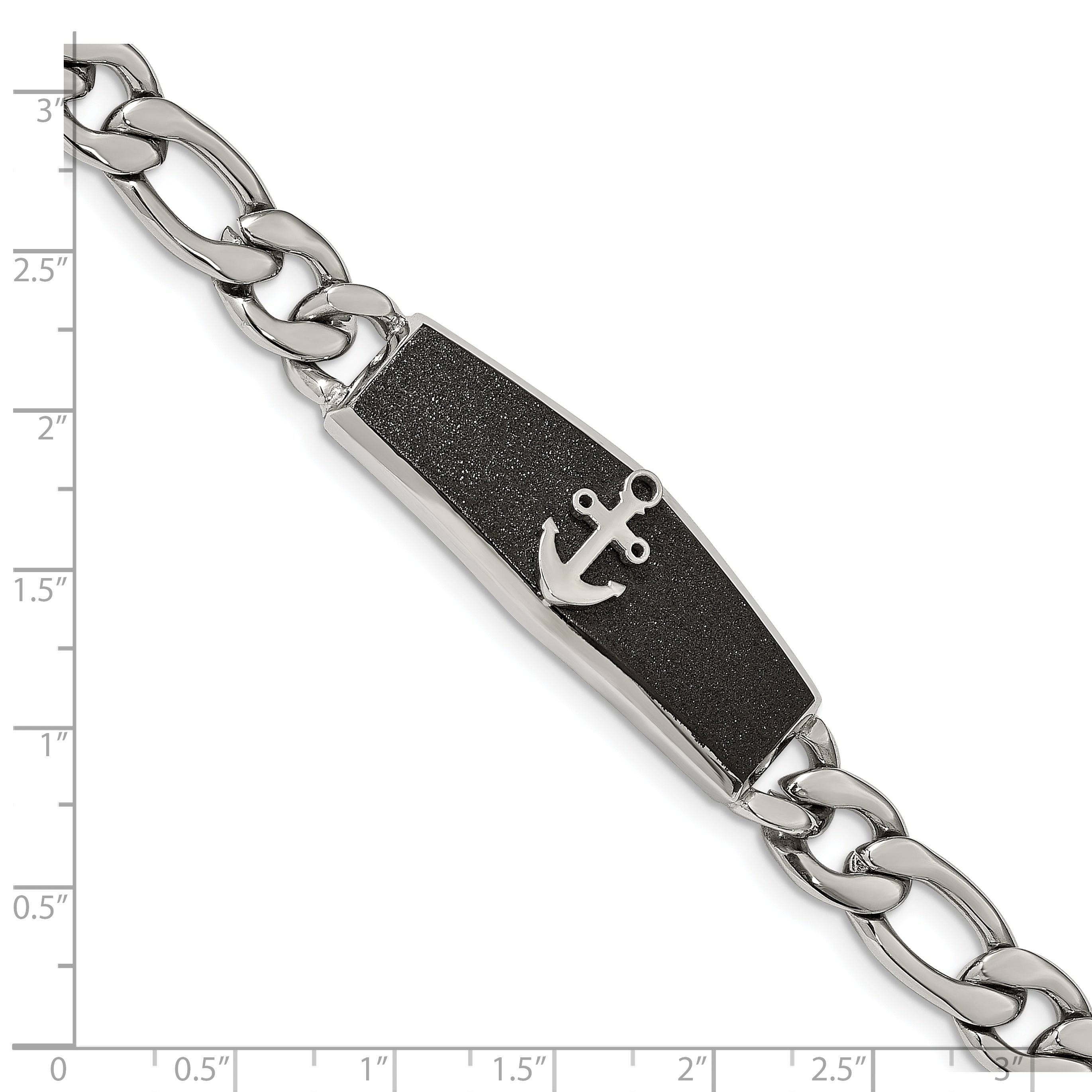 Stainless Steel Polished Black IP-plated Laser Cut Anchor ID Bracelet for Men