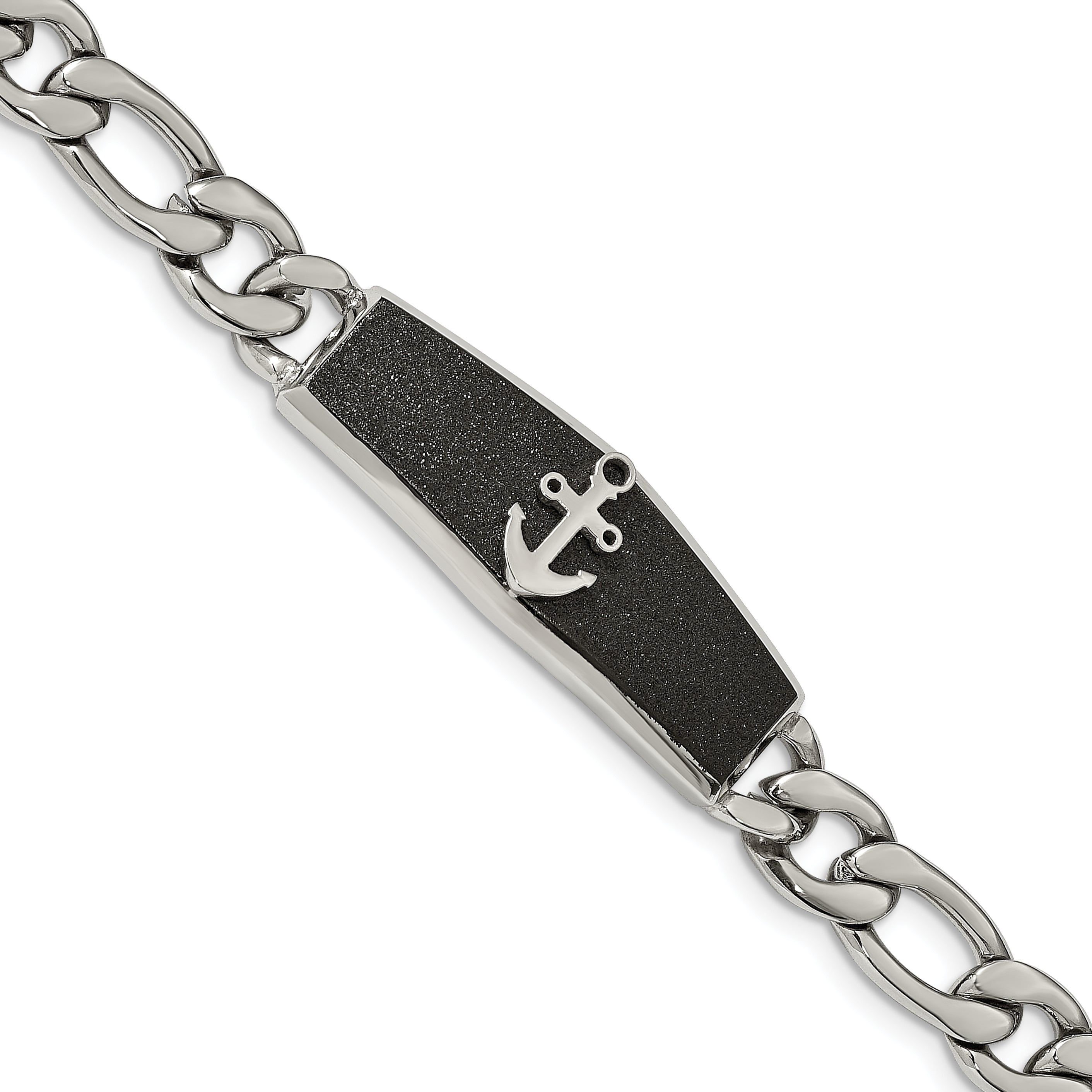 Stainless Steel Polished Black IP-plated Laser Cut Anchor ID Bracelet for Men Main image
