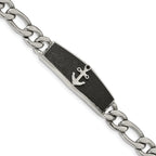Stainless Steel Polished Black IP-plated Laser Cut Anchor ID Bracelet for Men