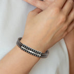 Stainless Steel Polished Black IP Lasercut Brown Leather Bracelet for Men