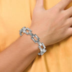 Stainless Steel Polished Open Square Link Bracelet for Men