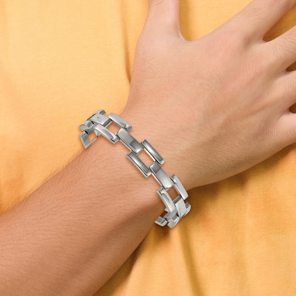 Stainless Steel Polished Open Square Link Bracelet for Men