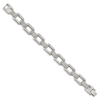 Stainless Steel Polished and Textured Rounded Square Open Link Bracelet for Men