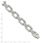 Stainless Steel Polished and Textured Rounded Square Open Link Bracelet for Men