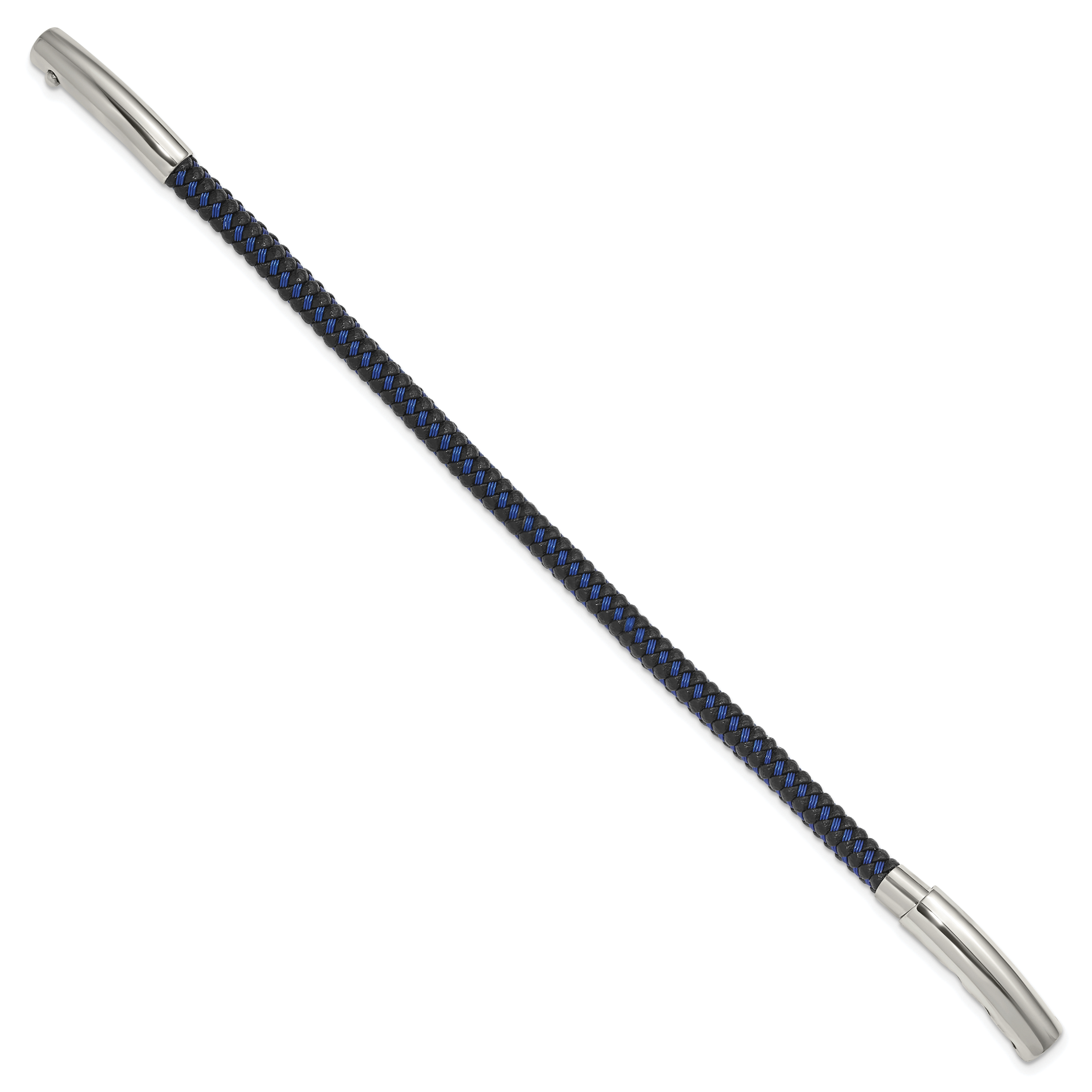 Stainless Steel Polished Blue Wire and Black Polyurethane Adjustable 7.75 to Bracelet for Men