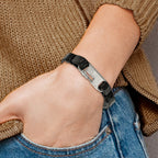 Stainless Steel Brushed Black Leather Bracelet for Men