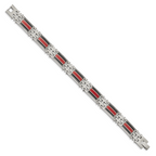 Stainless Steel Polished with Black Carbon Fiber and Red Fiberglass Inlay Link Bracelet for Men
