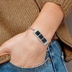 Stainless Steel Brushed and Polished with Blk Carbon Fiber Adj Bracelet for Women