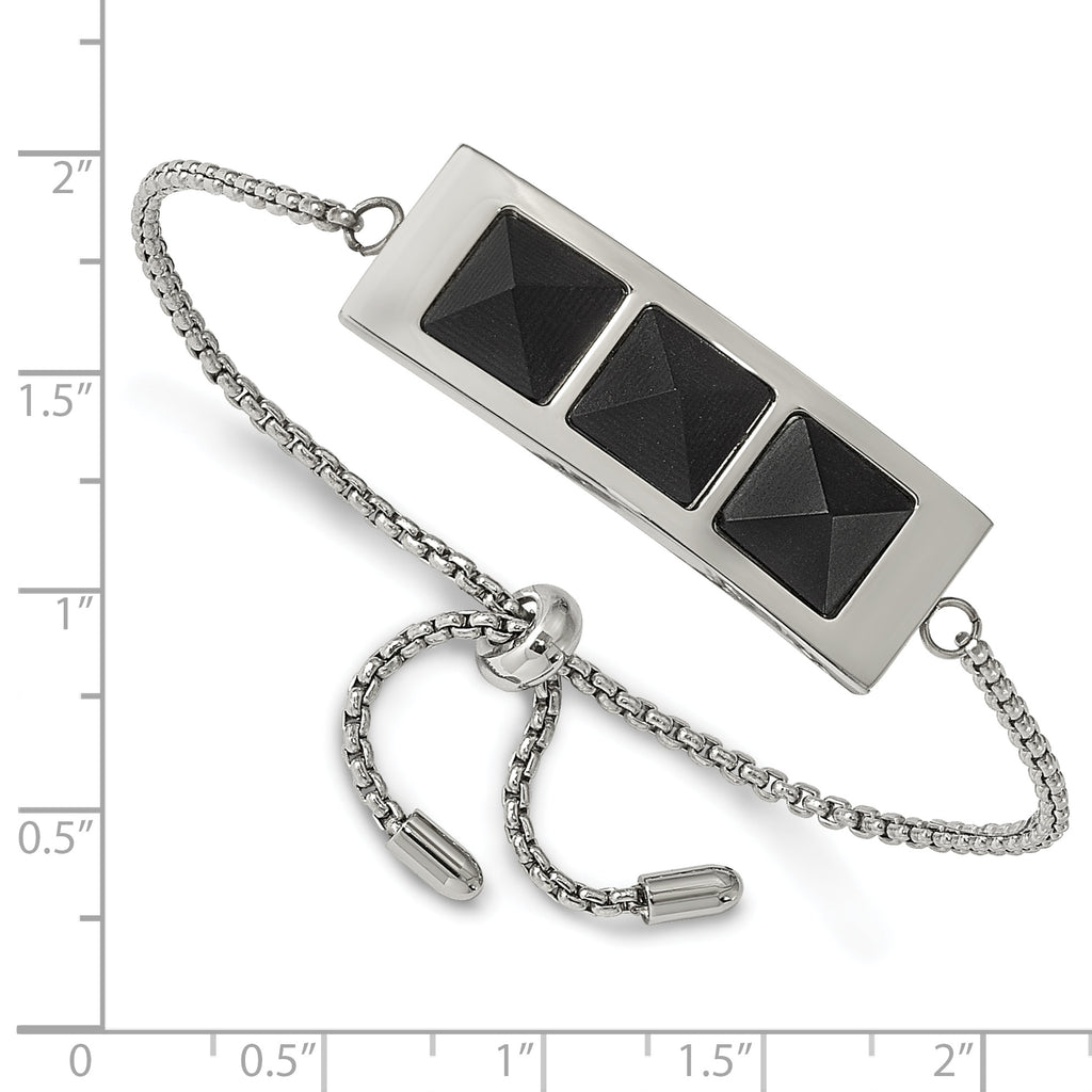 Stainless Steel Brushed and Polished with Blk Carbon Fiber Adj Bracelet for Women