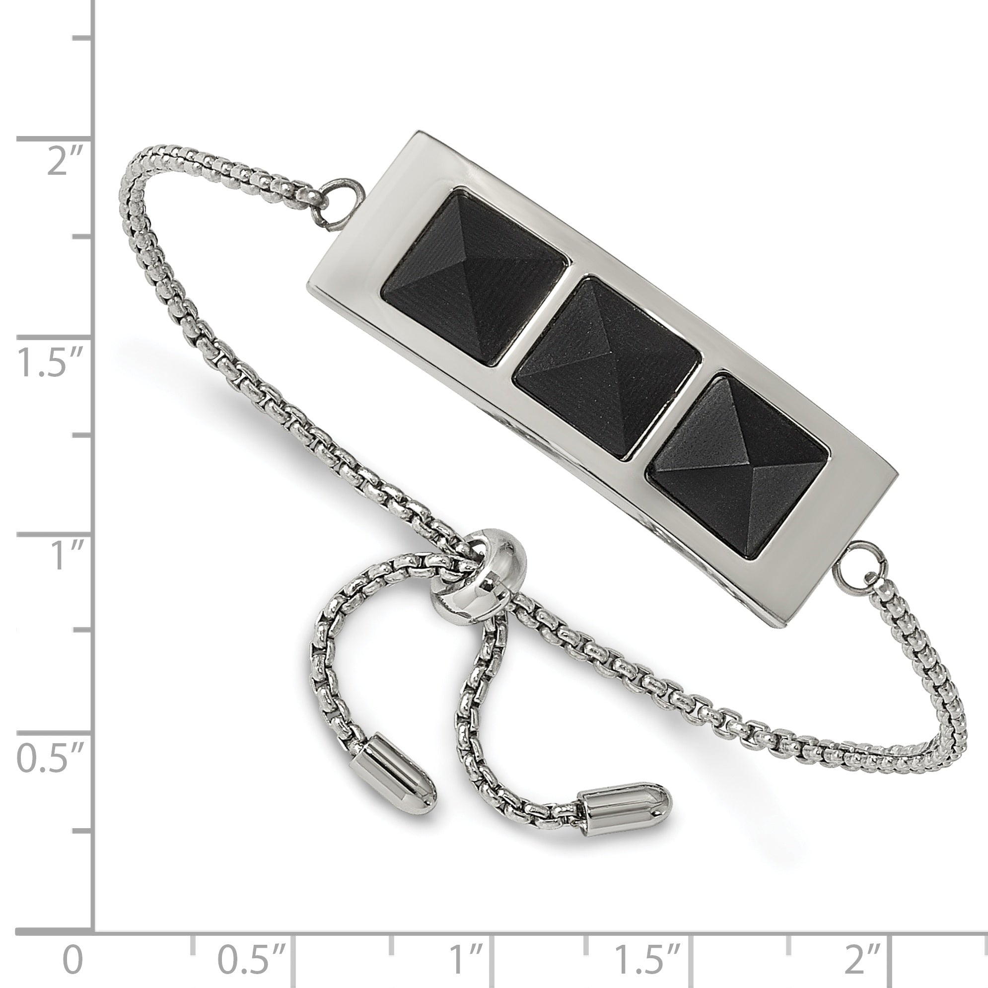 Stainless Steel Brushed and Polished with Blk Carbon Fiber Adj Bracelet for Women
