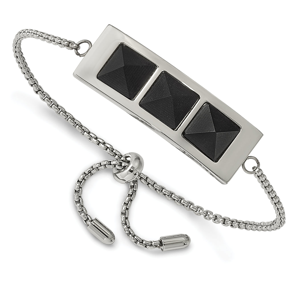 Stainless Steel Brushed and Polished with Blk Carbon Fiber Adj Bracelet for Women