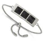 Stainless Steel Brushed and Polished with Blk Carbon Fiber Adj Bracelet for Women