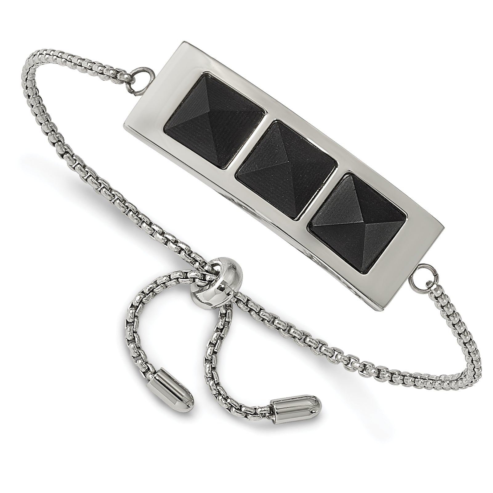 Stainless Steel Brushed and Polished with Blk Carbon Fiber Adj Bracelet for Women