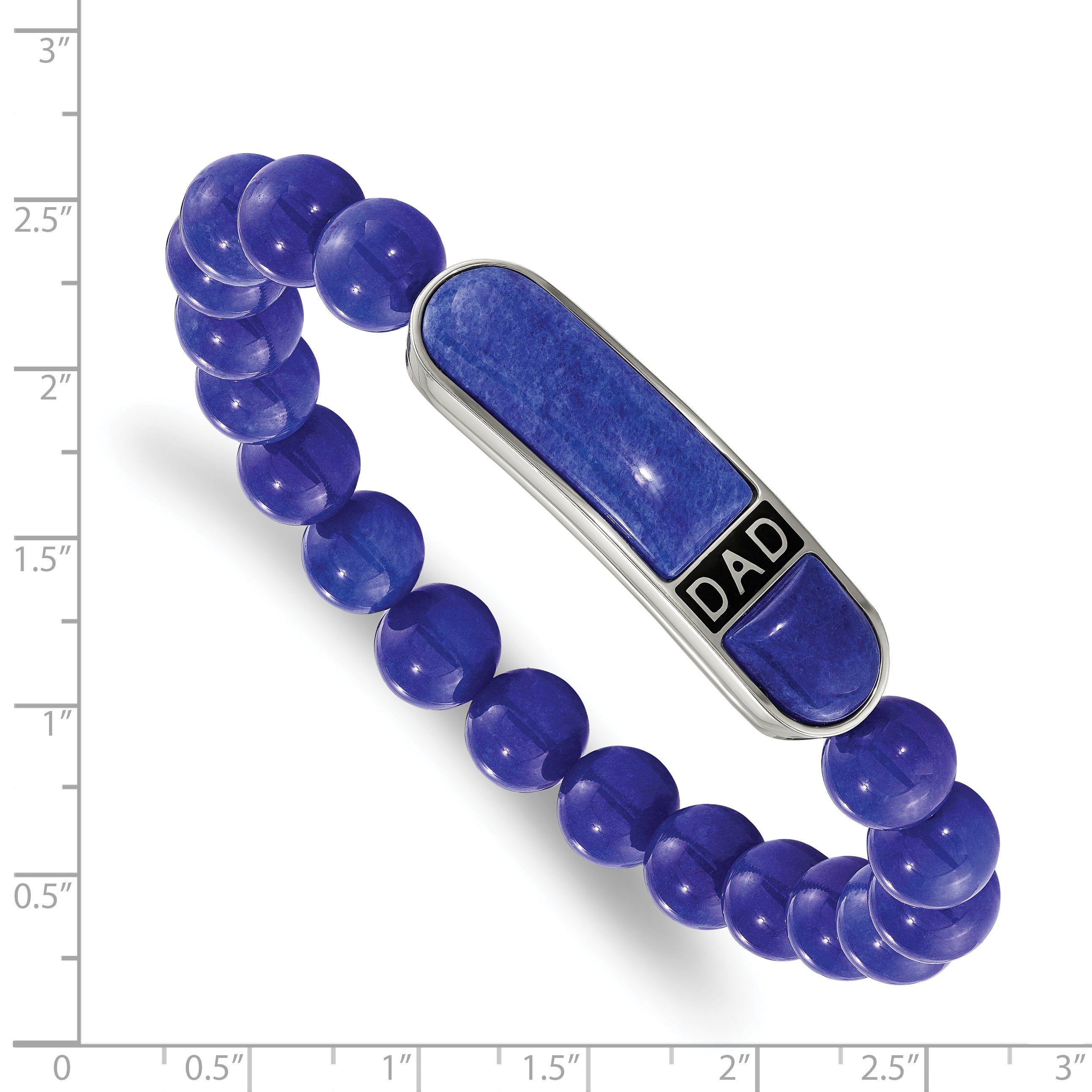 Stainless Steel Polished Enameled 10.5mm Lapis Beaded Stretch Dad ID Bracelet for Men Secondary image