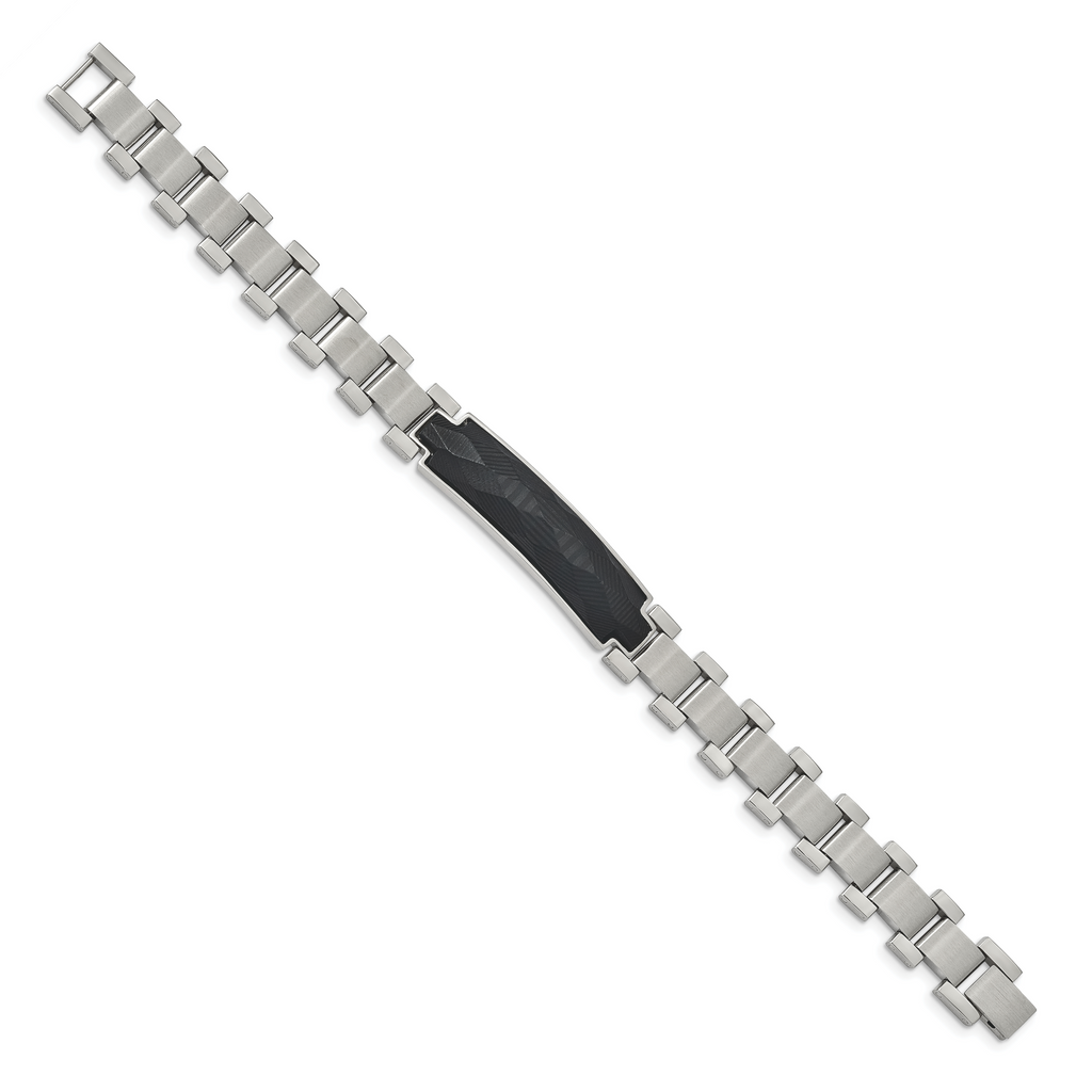 Stainless Steel Brushed and Polished with Carbon Fiber Inlay Bracelet for Men