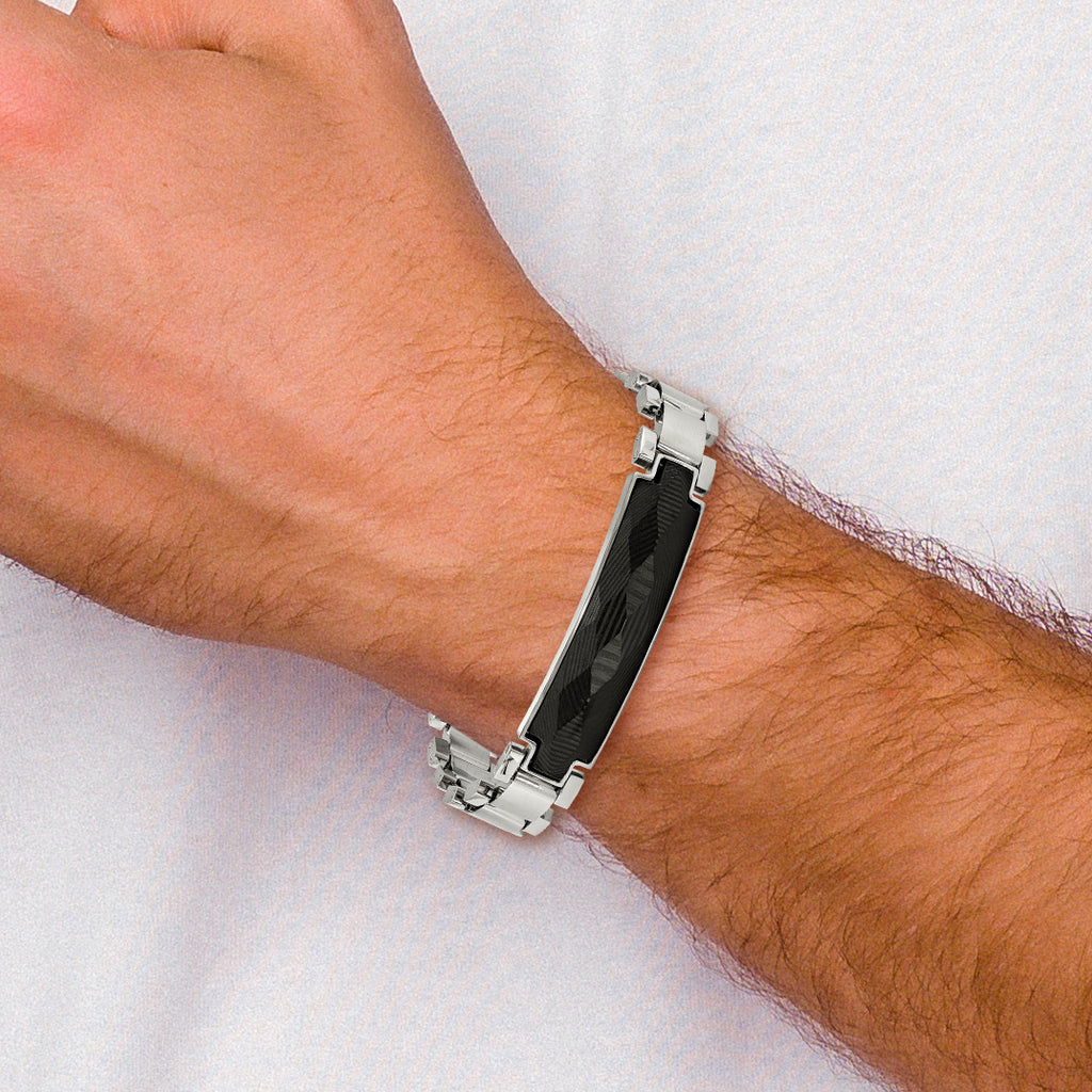 Stainless Steel Brushed and Polished with Carbon Fiber Inlay Bracelet for Men