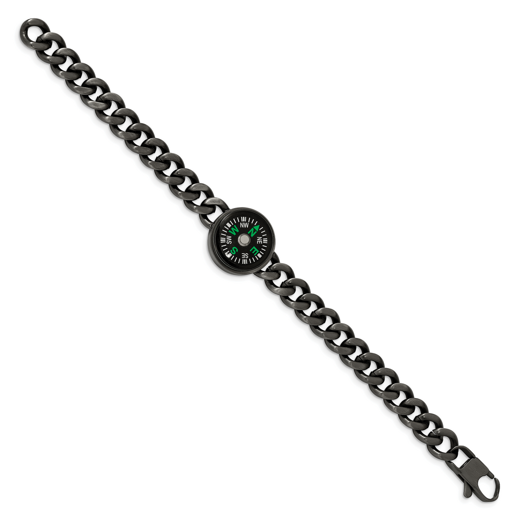 Stainless Steel Brushed Gun Metal IP-plated with Functional Compass Bracelet for Men