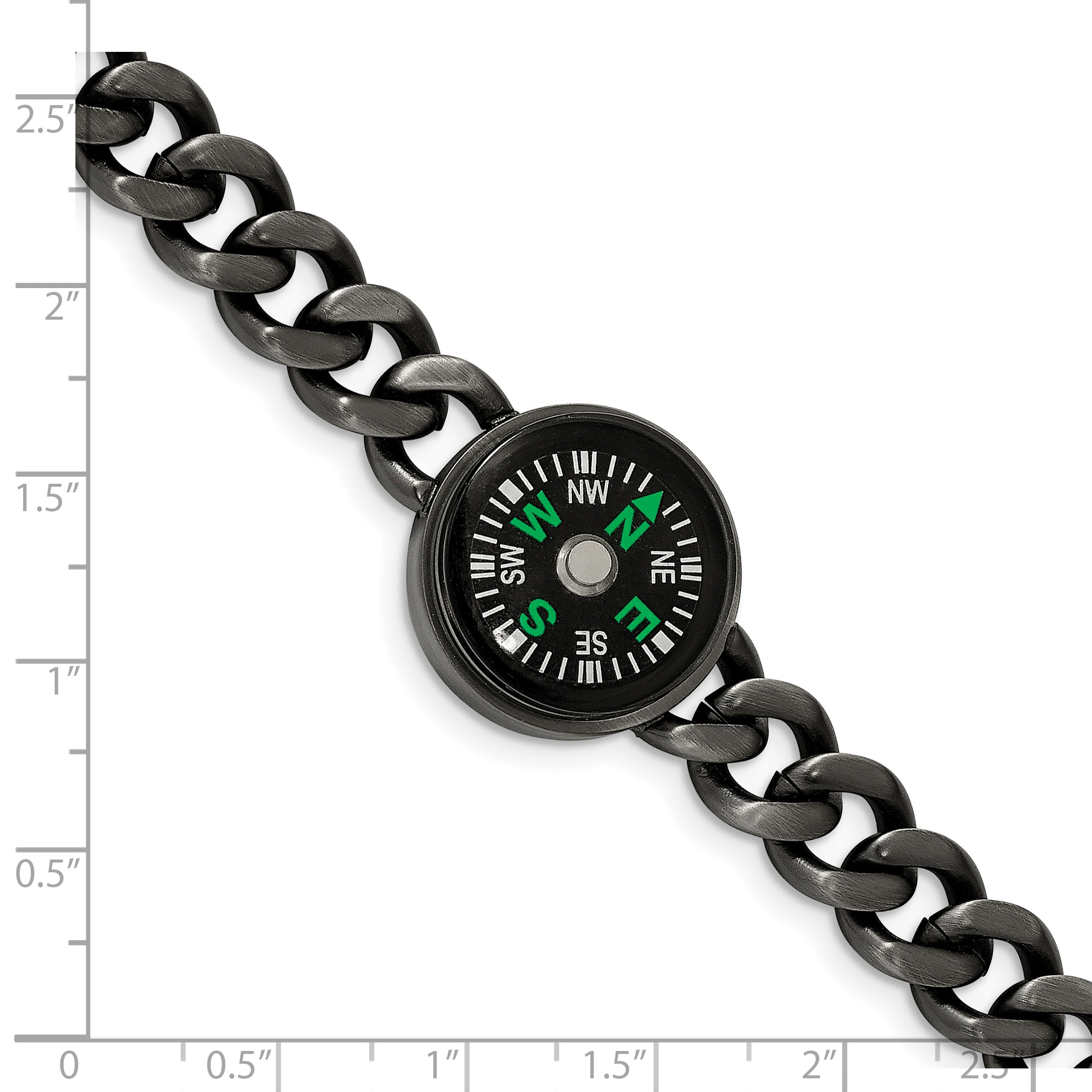 Stainless Steel Brushed Gun Metal IP-plated with Functional Compass Bracelet for Men