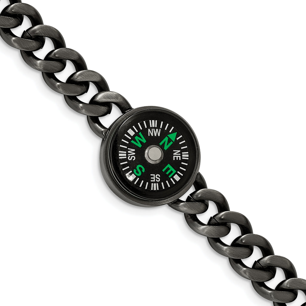 Stainless Steel Brushed Gun Metal IP-plated with Functional Compass Bracelet for Men