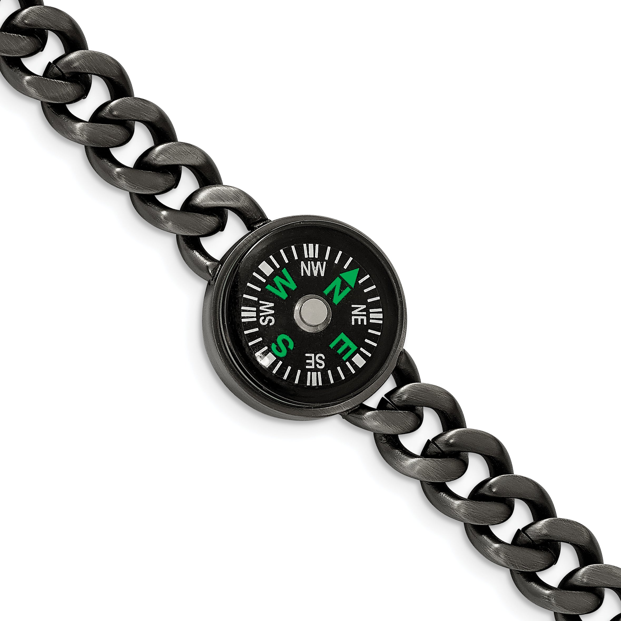 Stainless Steel Brushed Gun Metal IP-plated with Functional Compass Bracelet for Men