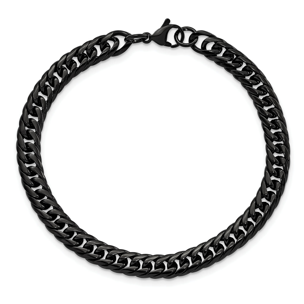 Stainless Steel Polished Black IP-plated Curb Chain Bracelet for Men