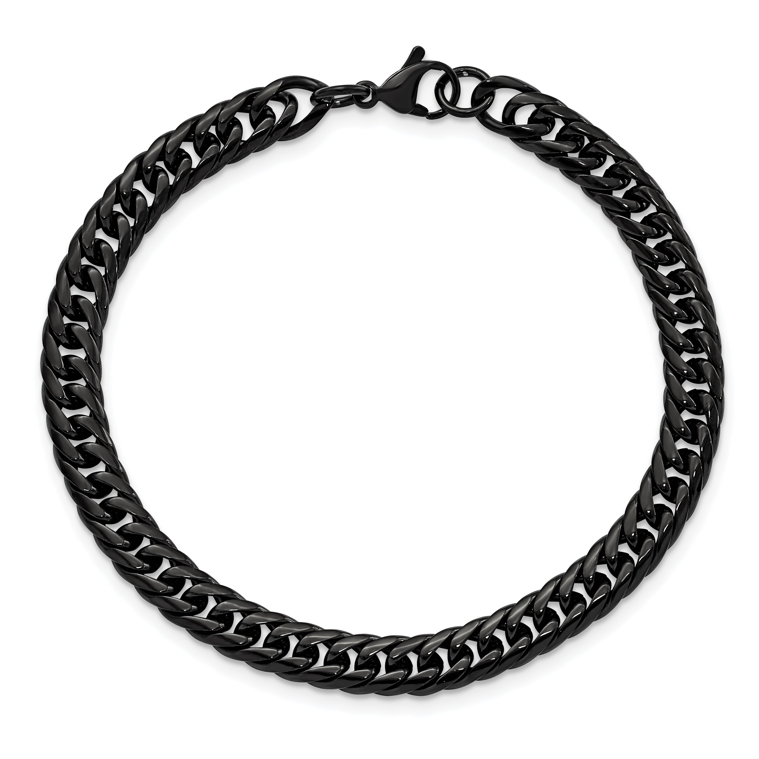 Stainless Steel Polished Black IP-plated Curb Chain Bracelet for Men