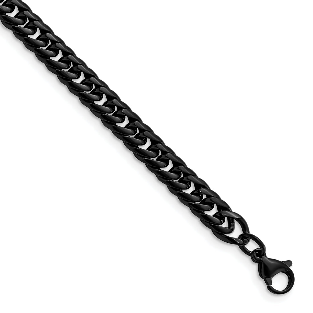 Stainless Steel Polished Black IP-plated Curb Chain Bracelet for Men