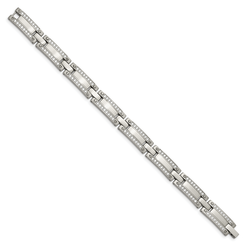 Stainless Steel Brushed with Cubic Zirconia Bracelet for Men