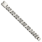 Stainless Steel Polished and Textured Snake Skin Design Curb Bracelet for Men