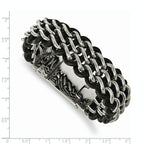 Stainless Steel Polished Black Leather Bracelet for Men