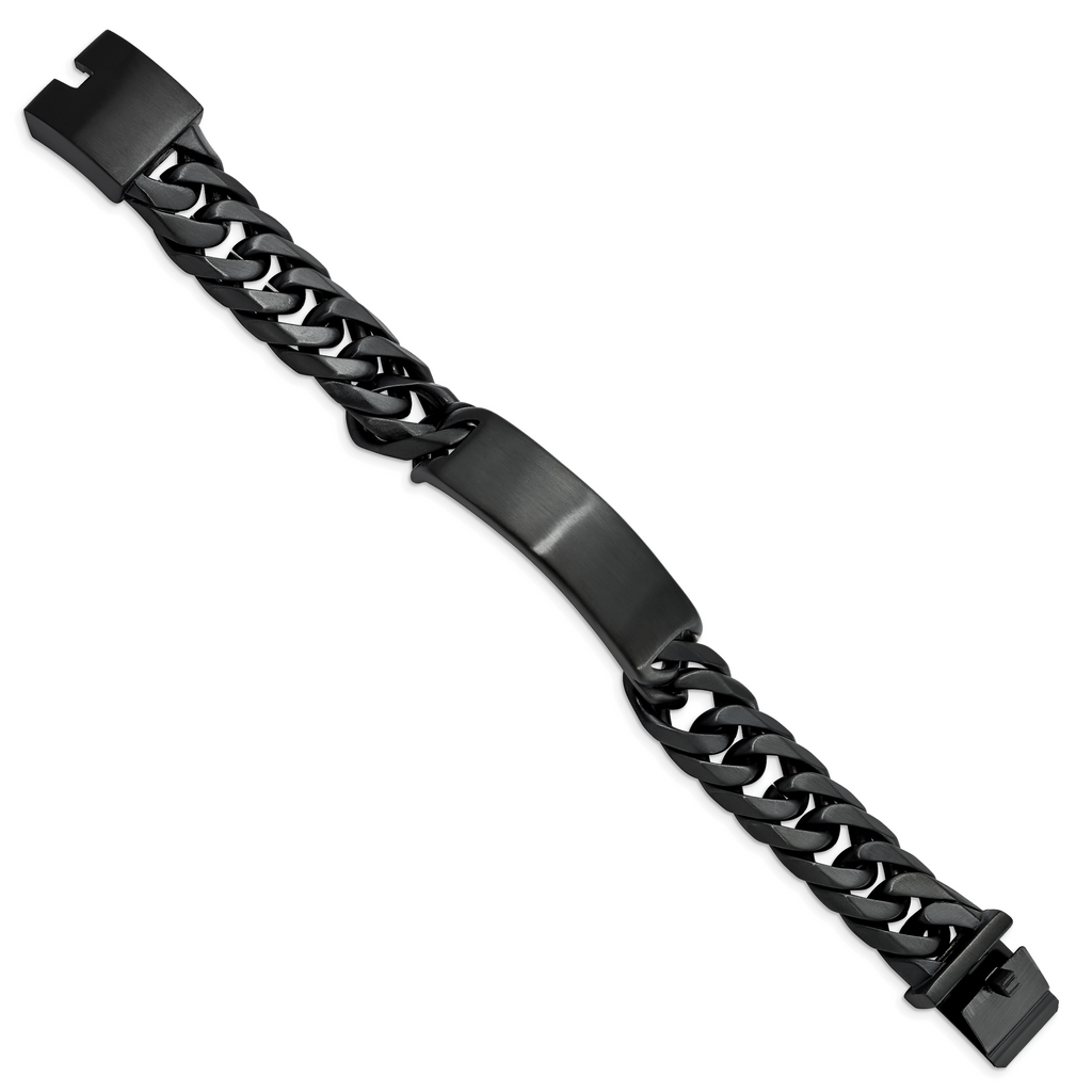Stainless Steel Brushed Black IP-plated Curb Chain ID Bracelet for Men