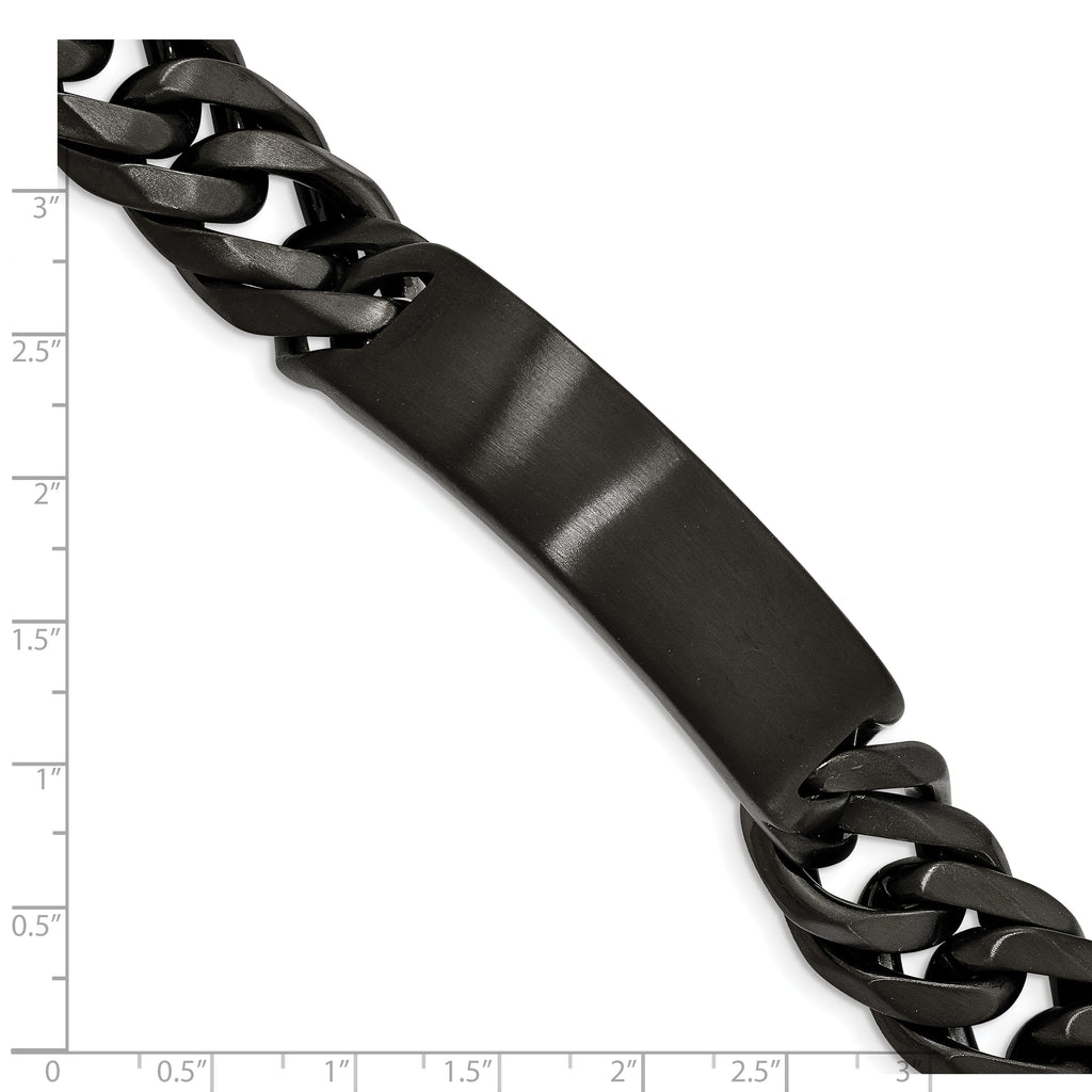 Stainless Steel Brushed Black IP-plated Curb Chain ID Bracelet for Men