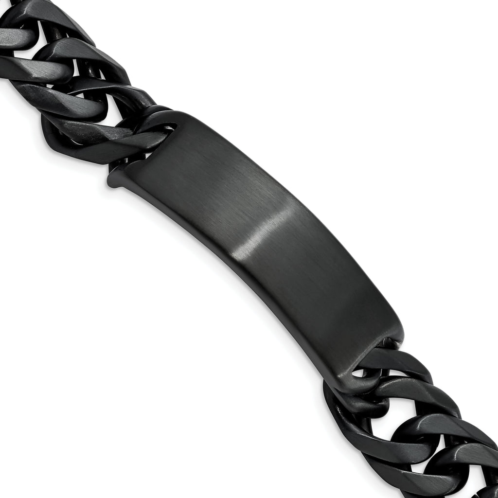 Stainless Steel Brushed Black IP-plated Curb Chain ID Bracelet for Men