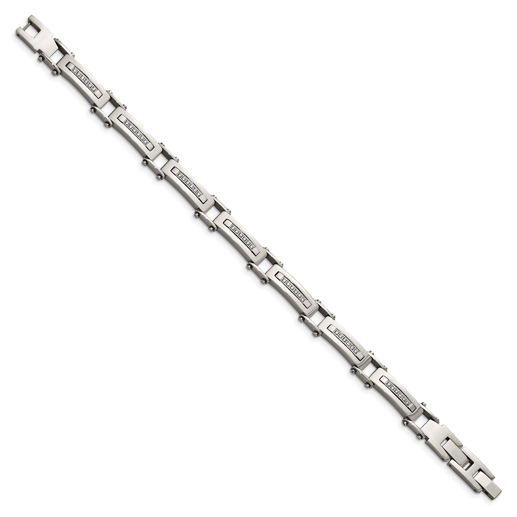 Stainless Steel Polished with Cubic Zirconia Bracelet with . Extension for Men