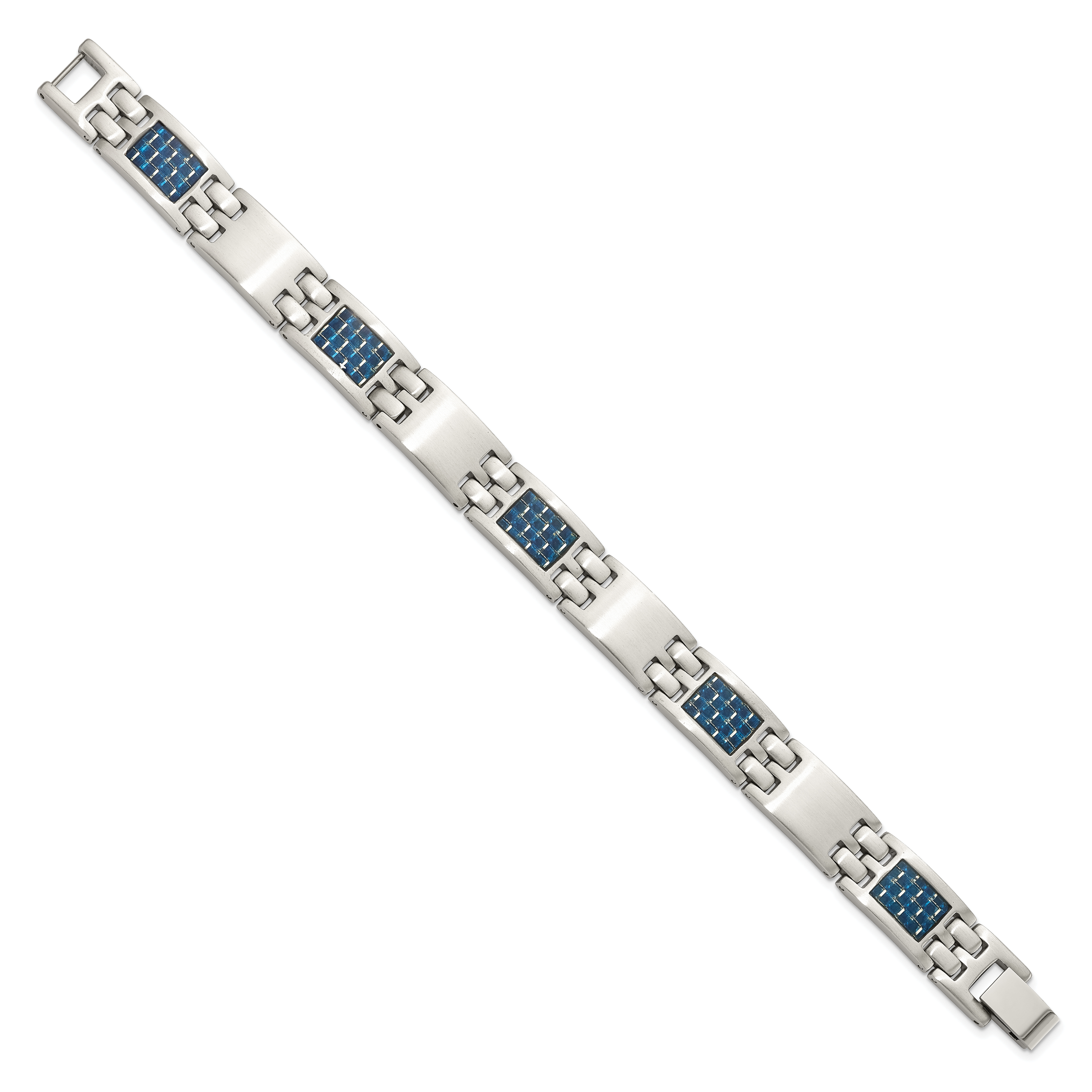 Stainless Steel Brushed with Blue Carbon Fiber Inlay Link Bracelet for Men Secondary image
