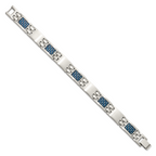 Stainless Steel Brushed with Blue Carbon Fiber Inlay Link Bracelet for Men