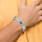 Stainless Steel Brushed with Blue Carbon Fiber Inlay Link Bracelet for Men