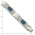 Stainless Steel Brushed with Blue Carbon Fiber Inlay Link Bracelet for Men