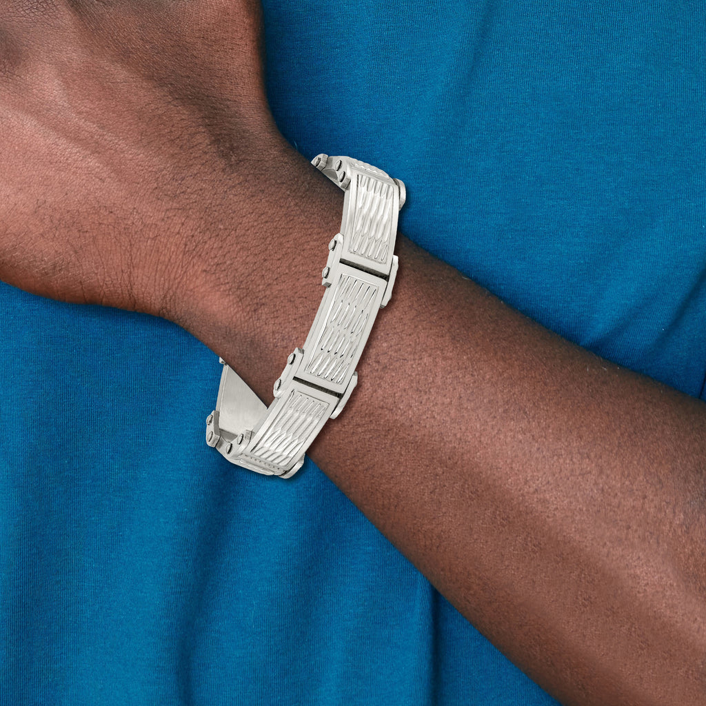 Stainless Steel Brushed Polished and Textured Link Bracelet for Men