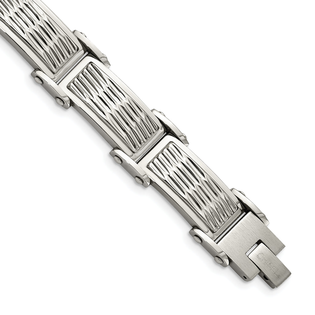 Stainless Steel Brushed Polished and Textured Link Bracelet for Men