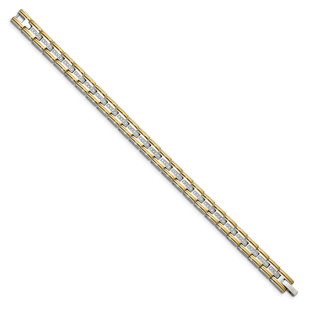 Stainless Steel Polished Yellow IP-plated with Cubic Zirconia Link Bracelet for Men
