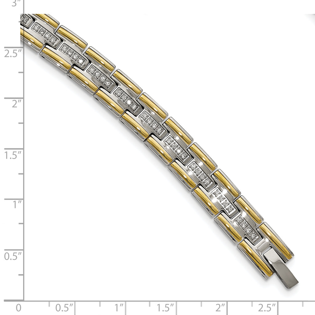 Stainless Steel Polished Yellow IP-plated with Cubic Zirconia Link Bracelet for Men