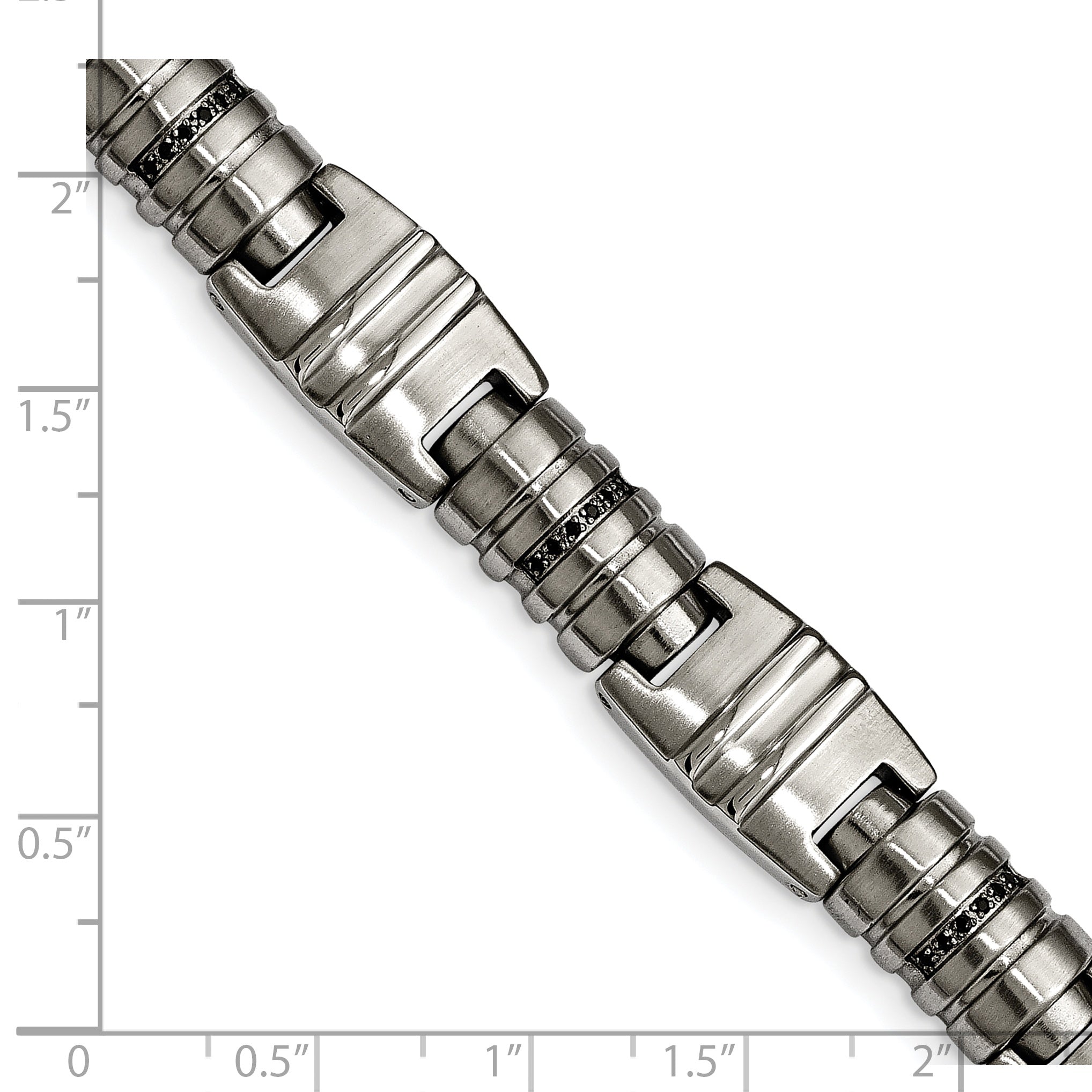 Stainless Steel Brushed and Polished with Black Cubic Zirconia Fancy Link Bracelet for Men