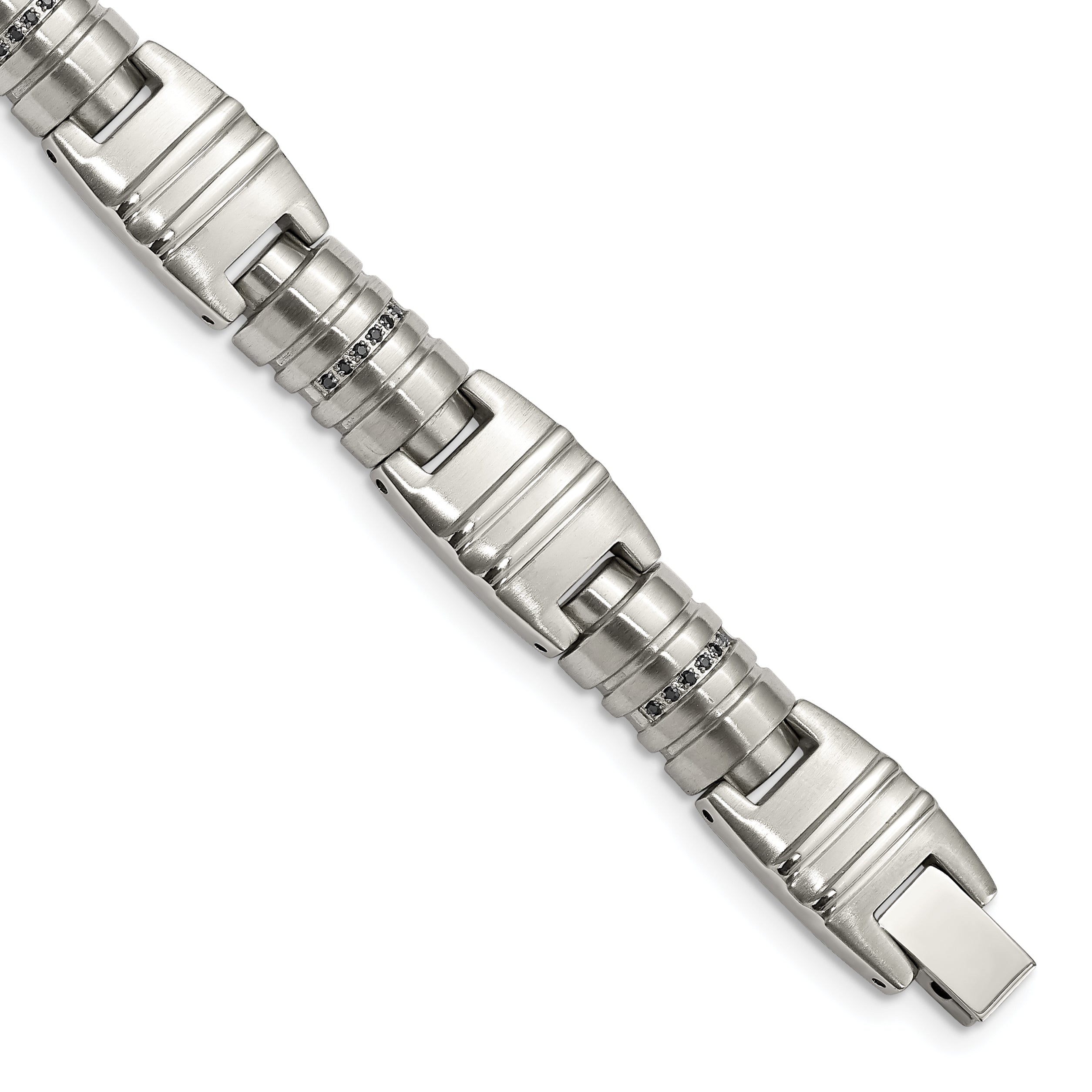 Stainless Steel Brushed and Polished with Black Cubic Zirconia Fancy Link Bracelet for Men Main image
