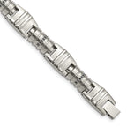 Stainless Steel Brushed and Polished with Black Cubic Zirconia Fancy Link Bracelet for Men