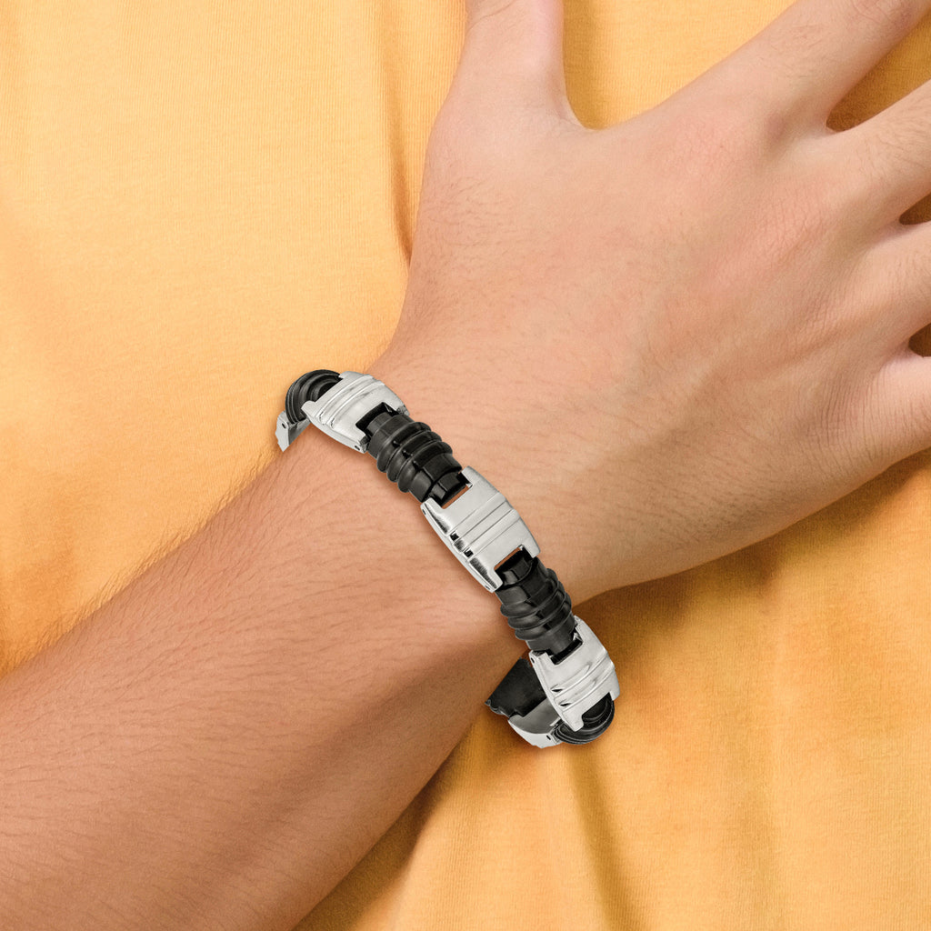 Stainless Steel Brushed and Polished Black IP-plated Bracelet for Men