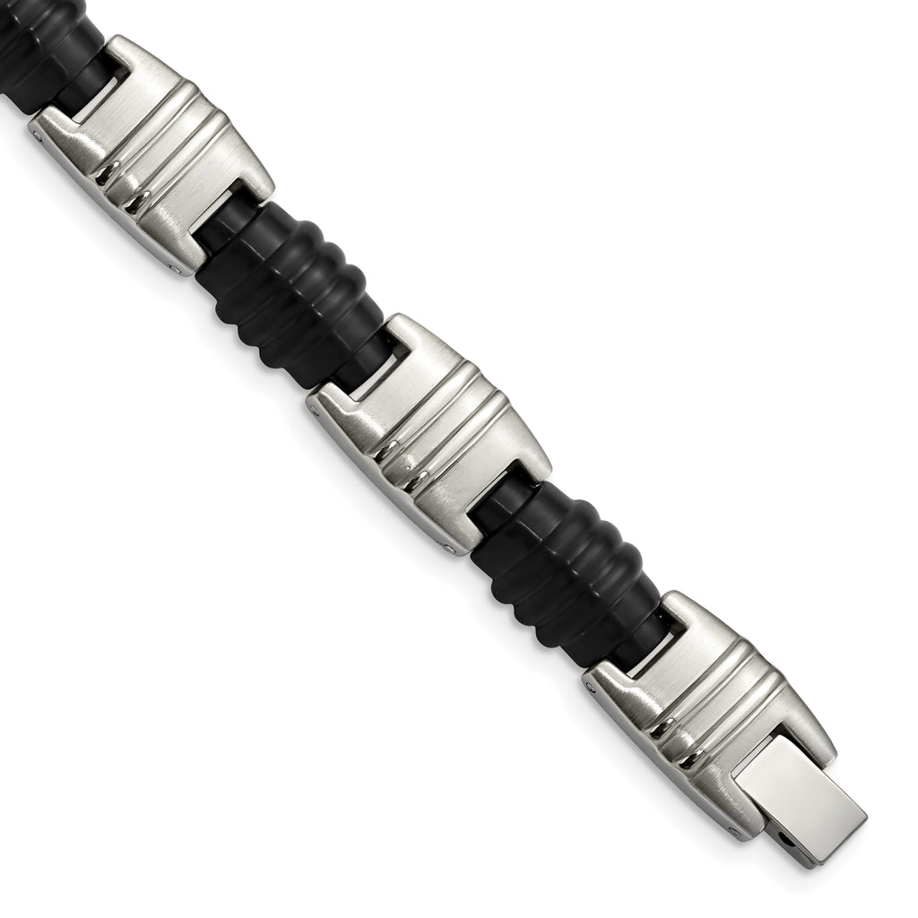 Stainless Steel Brushed and Polished Black IP-plated Bracelet for Men