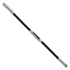 Chisel Stainless Steel Polished and Textured Black IP-plated Black Braided Leather Adjustable 7.5 and Bracelet