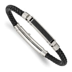 Chisel Stainless Steel Polished and Textured Black IP-plated Black Braided Leather Adjustable 7.5 and Bracelet